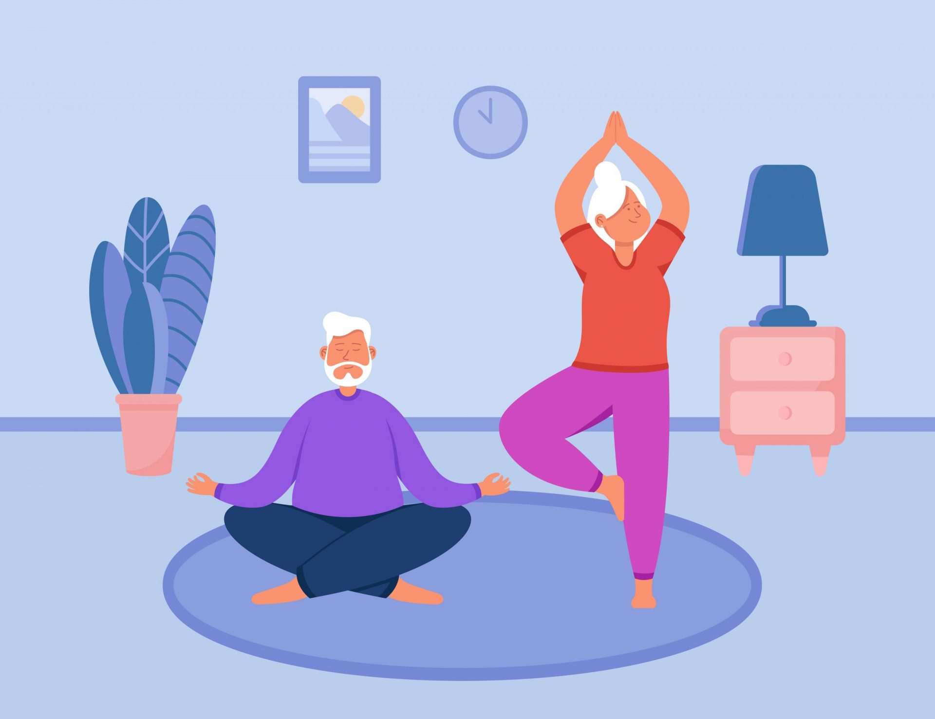 Healthy yoga exercises of elder couple